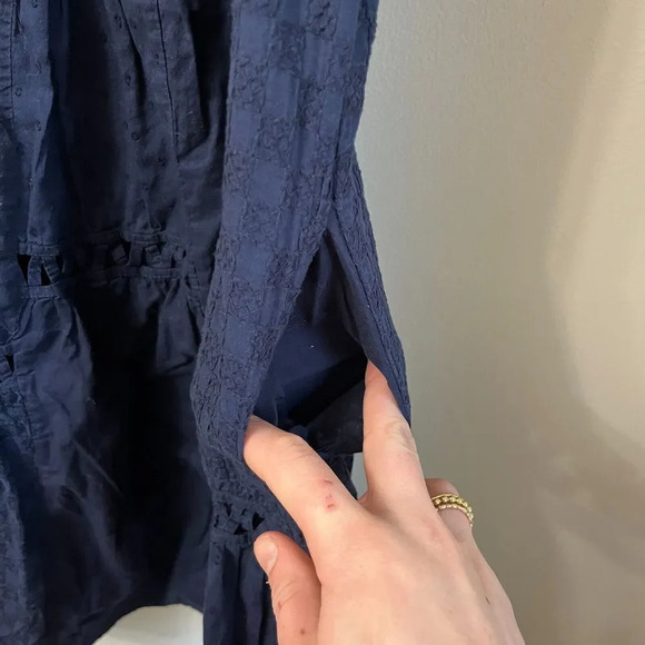 Maeve Womens Navy Blue Embroidered Dress Boho Swing 0 Sleeveless Textured Anthro - Picture 6 of 8